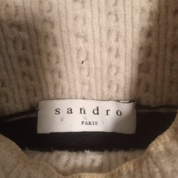 Sandro Women's Cable V Mockneck Sweater Blue/White Size 0 - Picture 3 of 6